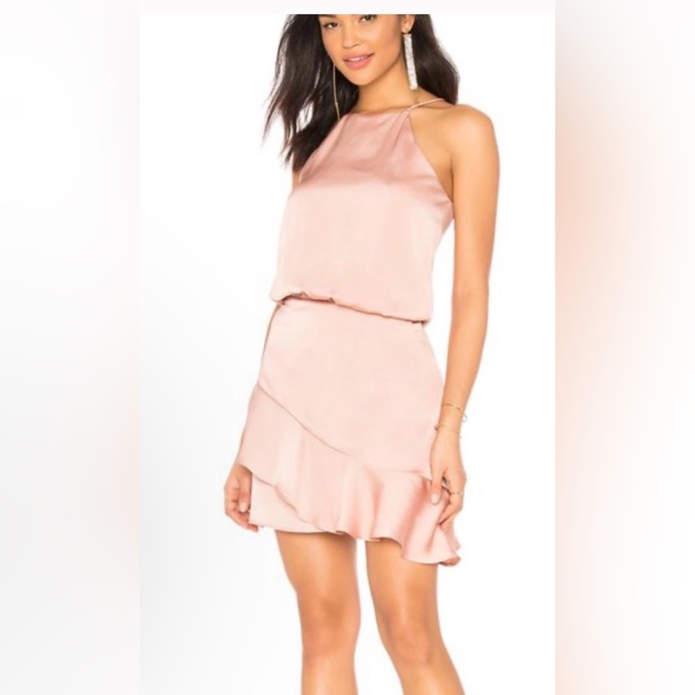 Krisa Asymmetrical Ruffle Halter Mini Dress
